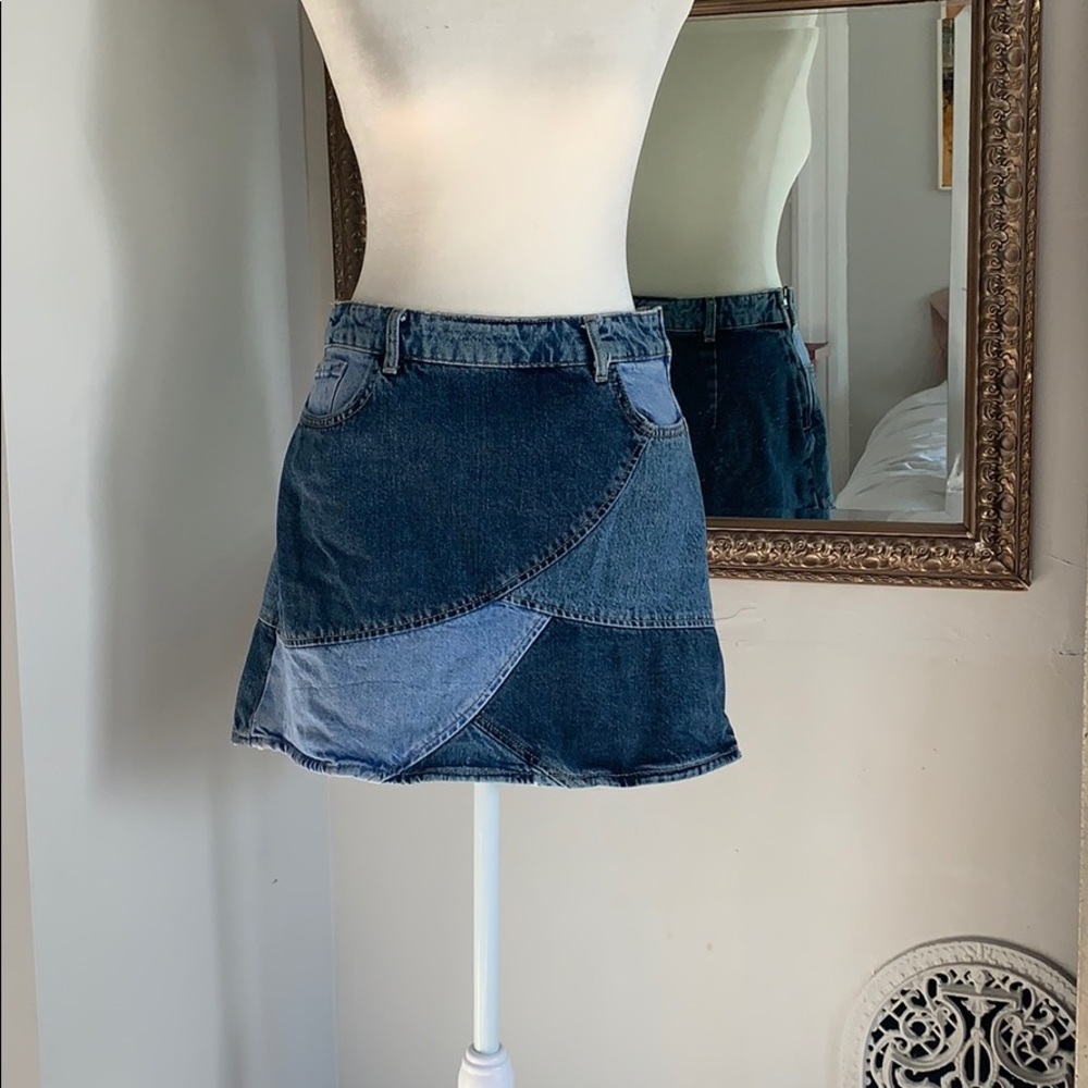 ZARA PATCHWORK COLORBLOCK DENIM MINI SKIRT
